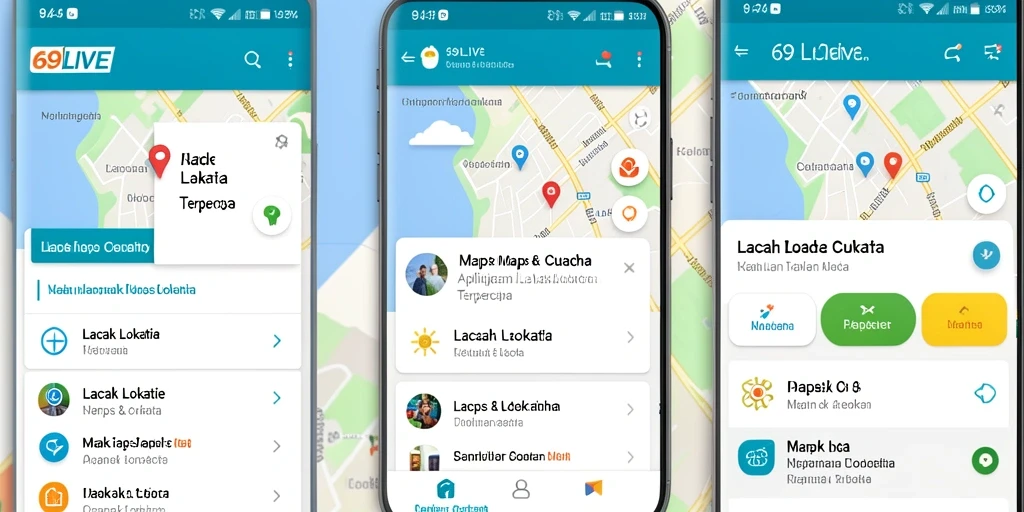 Tampilan antarmuka utama 69LIVE dengan fitur Lacak Lokasi.