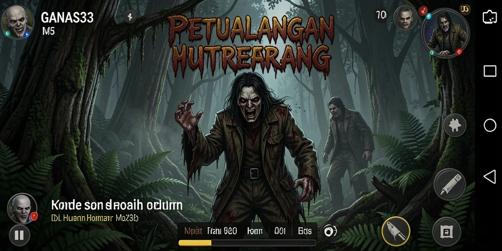 Antarmuka menakutkan dari game Horor Hutan yang membuat jantung berdegup kencang.