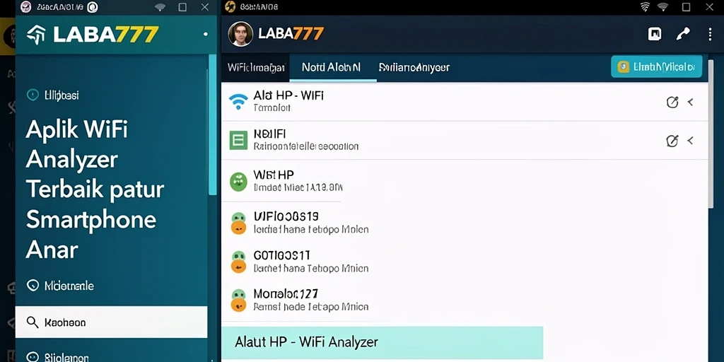 Antarmuka aplikasi LABA777 yang menampilkan analisis jaringan WiFi.